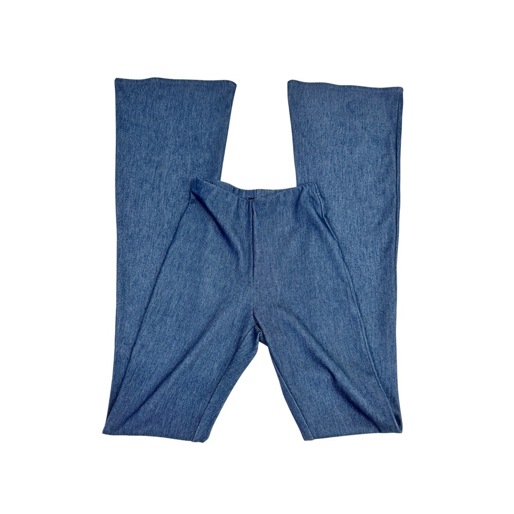 Naked Wardrobe Blue Denim Look High Waisted Bell Bottom Flare Leggings XS